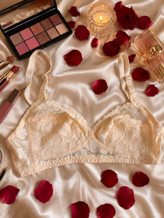 Ivory Lace Bralette | Romantic Floral Lace Bra
